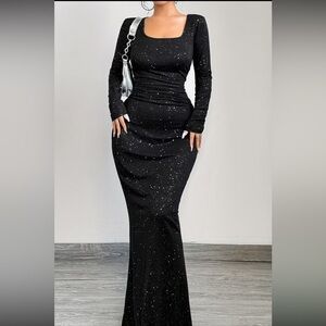 Elegant Black Glitter Evening Dress